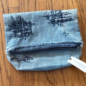 Anthropologie Light Blue Denim Pouch with Embroidered Accents